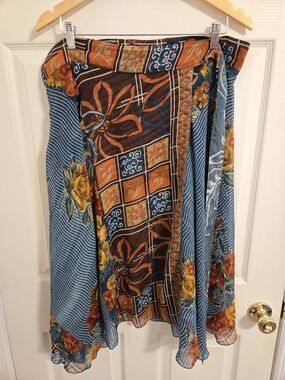 Iris Impressions Boho Floral Reversible Midi Skirt in Blue and Rust Size Medium